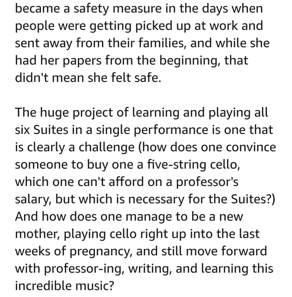 A heartfelt review expressing gratitude for the impact of the book _The Well-Tempered Cello_ on readers.